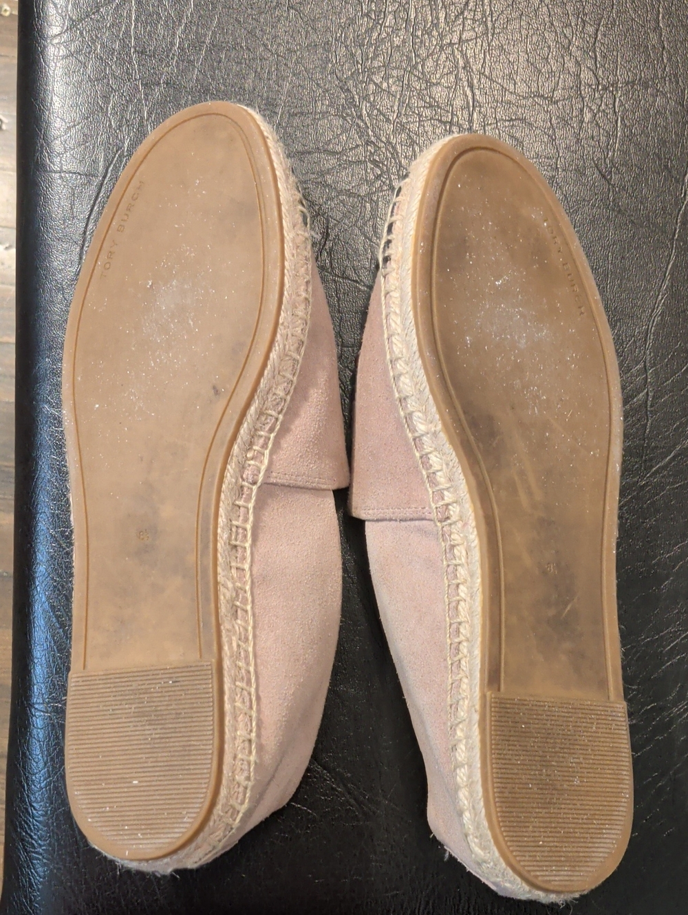 TORY BURCH blush pink suede espadrilles with pearl logo - size 8.5 - Picture 7 of 9
